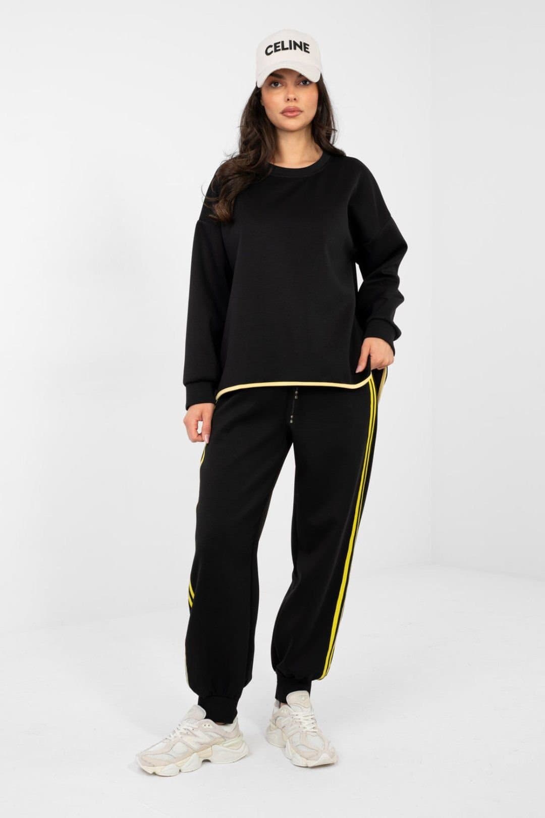 Love Lace Love Lace Women's Everyday Striped Hoodie & Jogger Set Style 224615 in Black