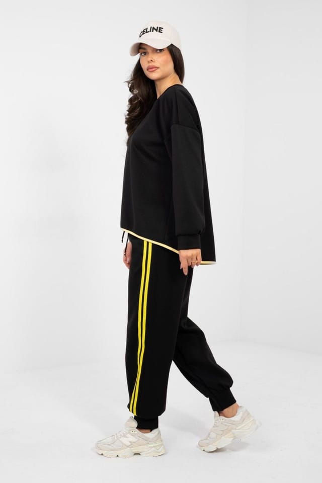 Love Lace Love Lace Women's Everyday Striped Hoodie & Jogger Set Style 224615 in Black - 2