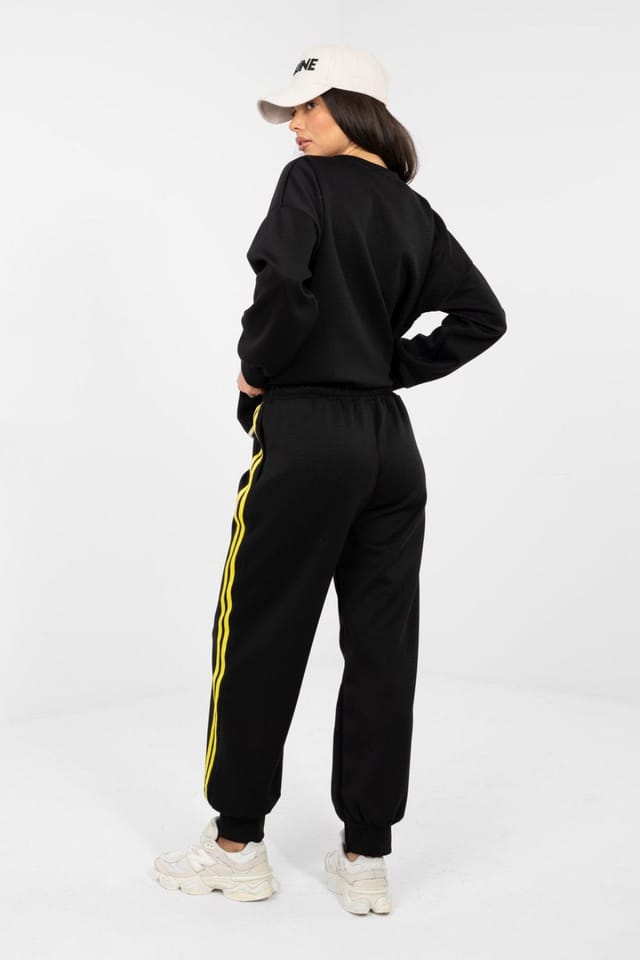Love Lace Love Lace Women's Everyday Striped Hoodie & Jogger Set Style 224615 in Black - 3