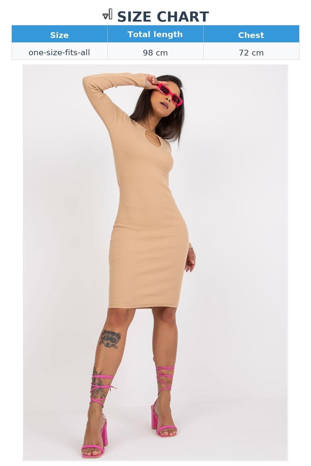 Love Lace Love Lace Women's Ribbed Pencil Cut Long Sleeve Chain Neck Dress Style 164324 in Beige - 4