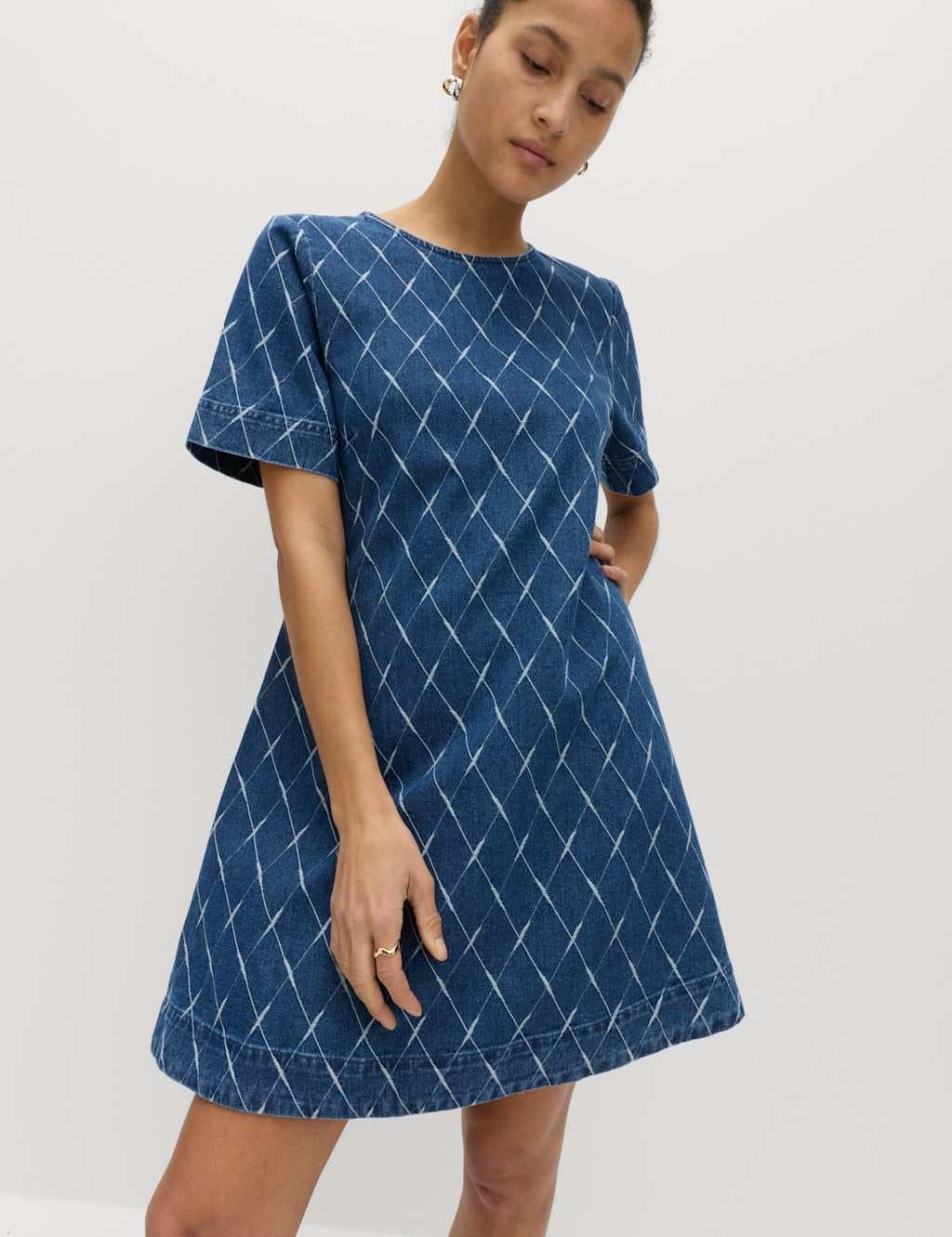 Marks & Spencer M&S Denim Jacquard Mini T-Shirt Dress Denim