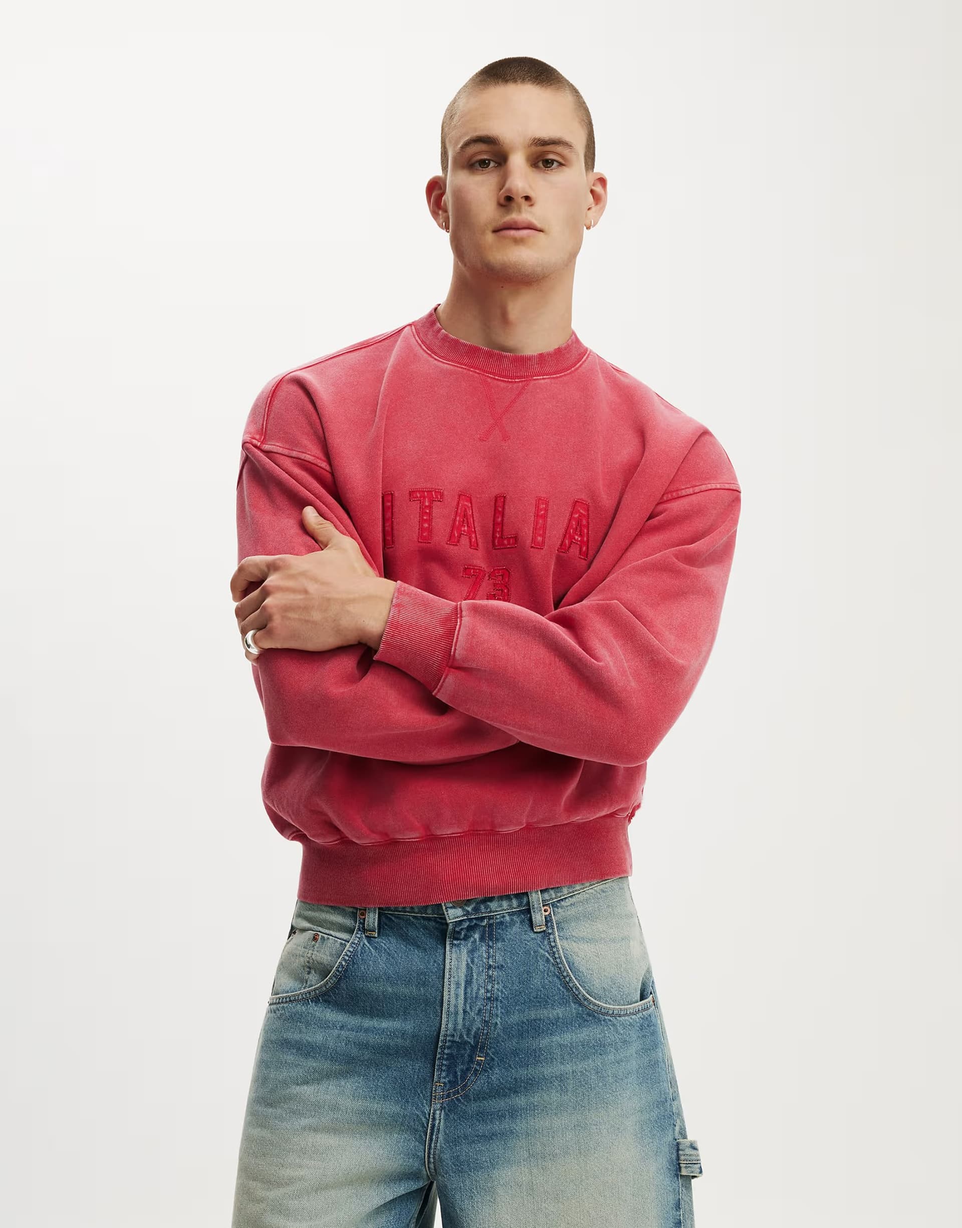 ASOS Cotton On Oversized graphic crew sweater in red