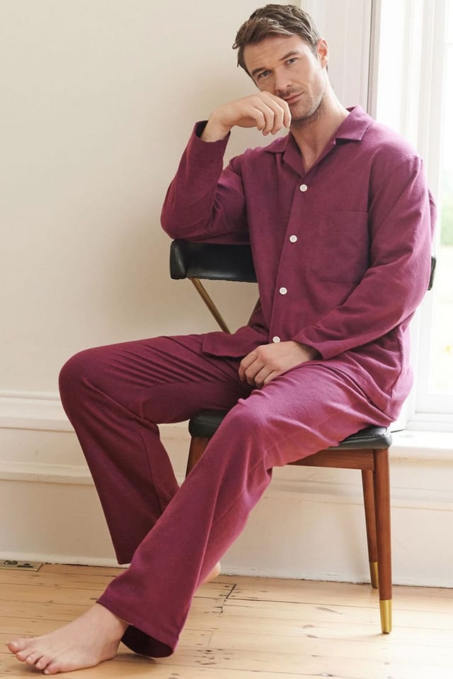 British Boxers British Boxers Men's 'Cahors' Herringbone Brushed Cotton Pyjama Set in Burgundy - 2