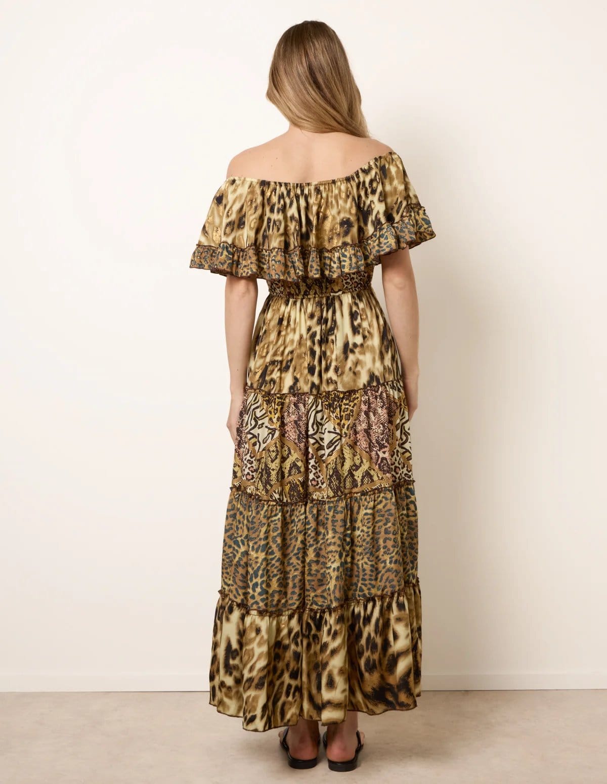 Blue Vanilla Animal Print Off The Shoulder Maxi Tiered Dress - 4