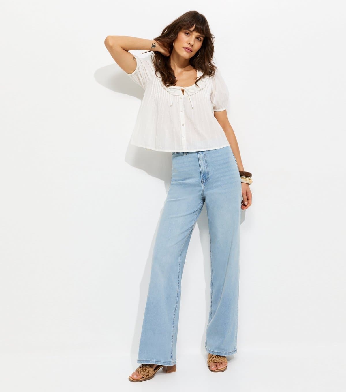 New Look Women's Tall Light Blue High Waist Wide Leg Stretch Denim Jeans New Look