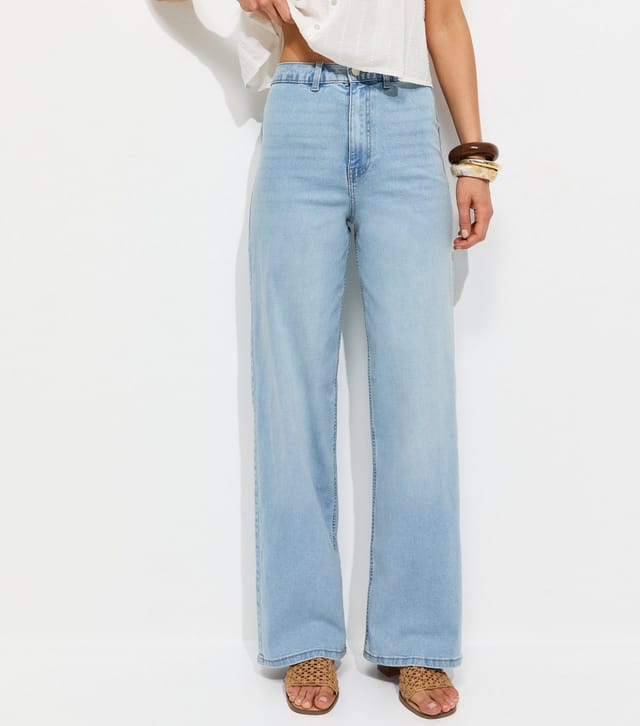 New Look Women's Tall Light Blue High Waist Wide Leg Stretch Denim Jeans New Look - 2