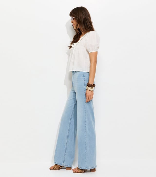 New Look Women's Tall Light Blue High Waist Wide Leg Stretch Denim Jeans New Look - 3