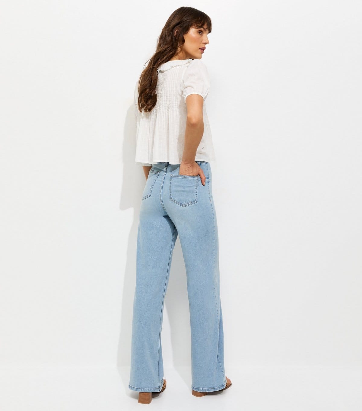 New Look Women's Tall Light Blue High Waist Wide Leg Stretch Denim Jeans New Look - 4