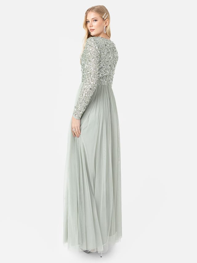 Maya Deluxe Maya Deluxe Women's Faux Wrap Front Embellished Maxi Dress in Mint - 3