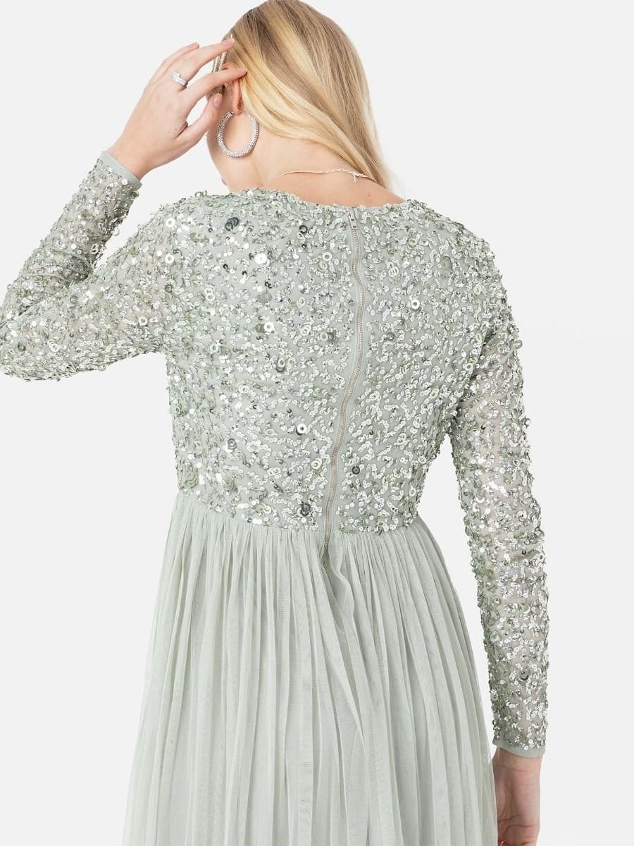 Maya Deluxe Maya Deluxe Women's Faux Wrap Front Embellished Maxi Dress in Mint - 4