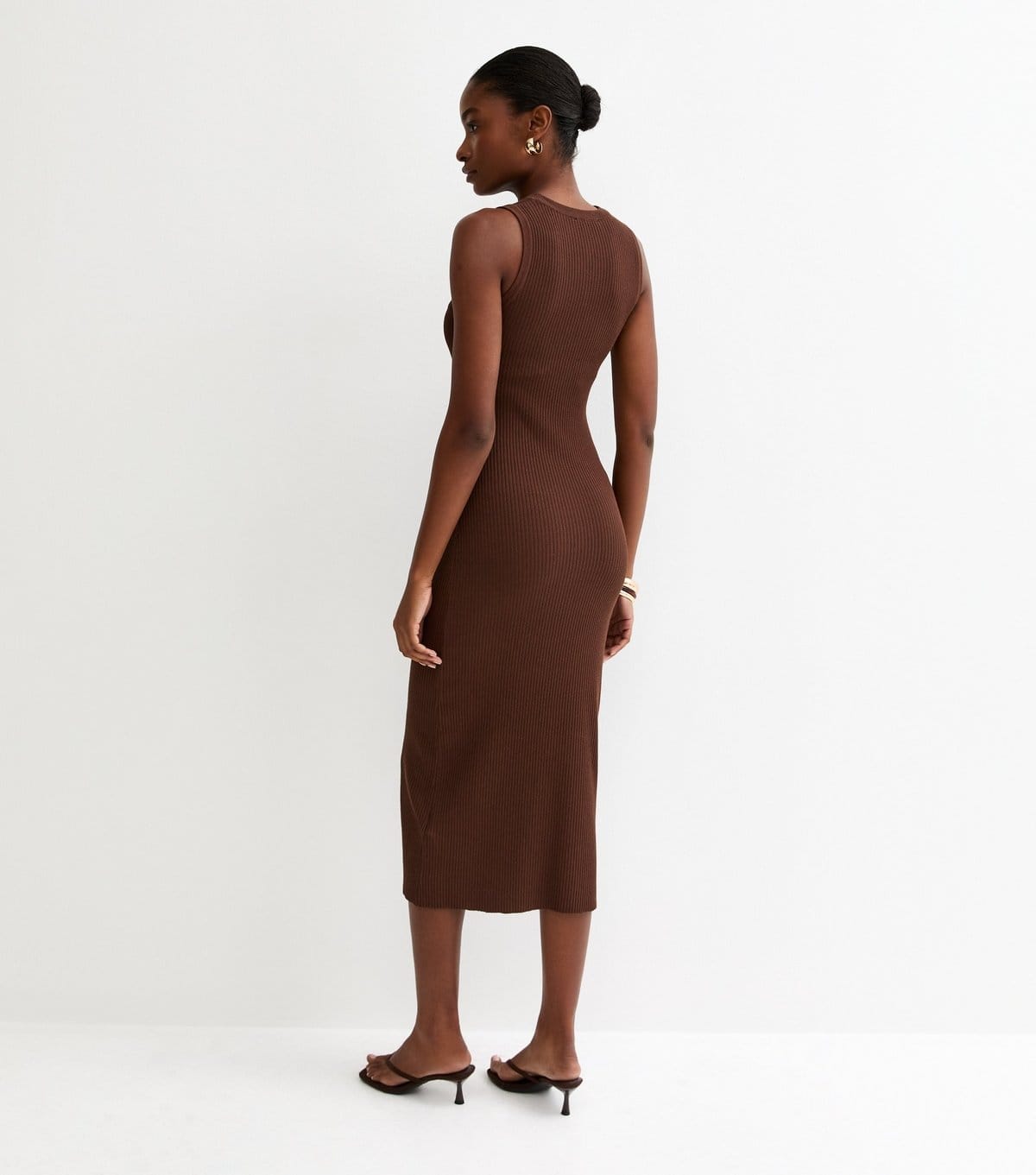 New Look Women's Brown Ribbed Star Button Midi Dress New Look - 4
