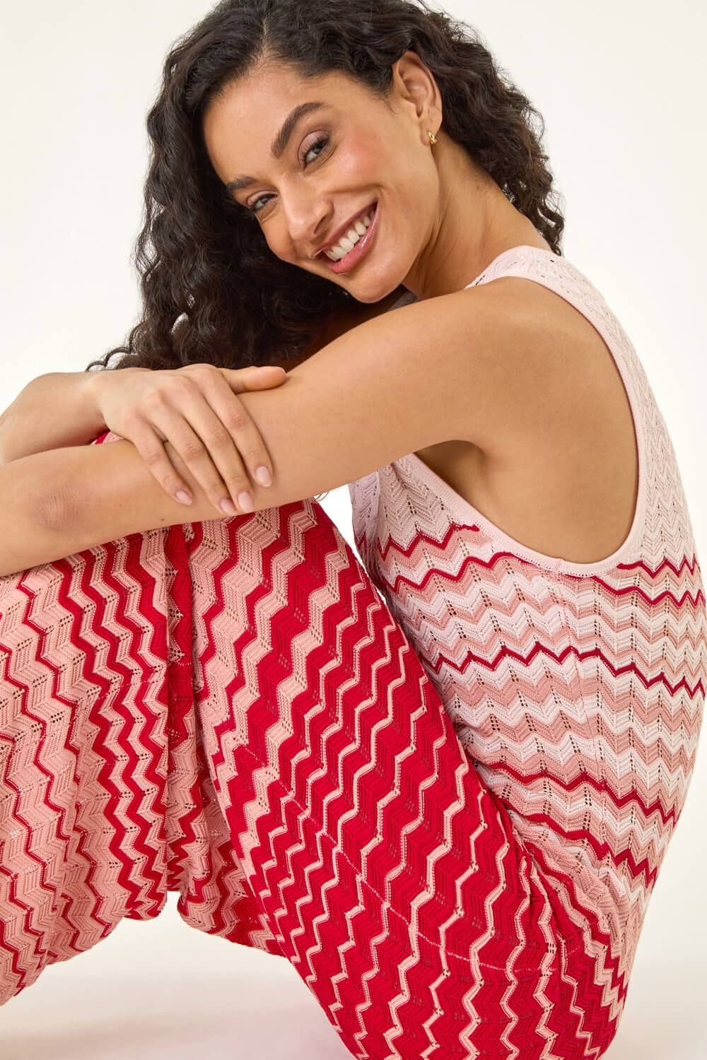 Dusk Dusk Women's Zig Zag Knitted Midi Dress in Red - 4
