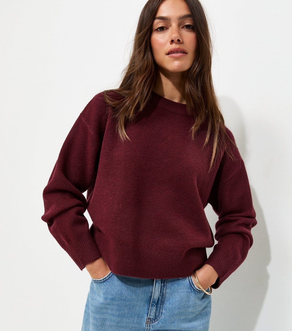 Women's Petite Dark Burgundy Midweight Crew Neck Jumper New Look