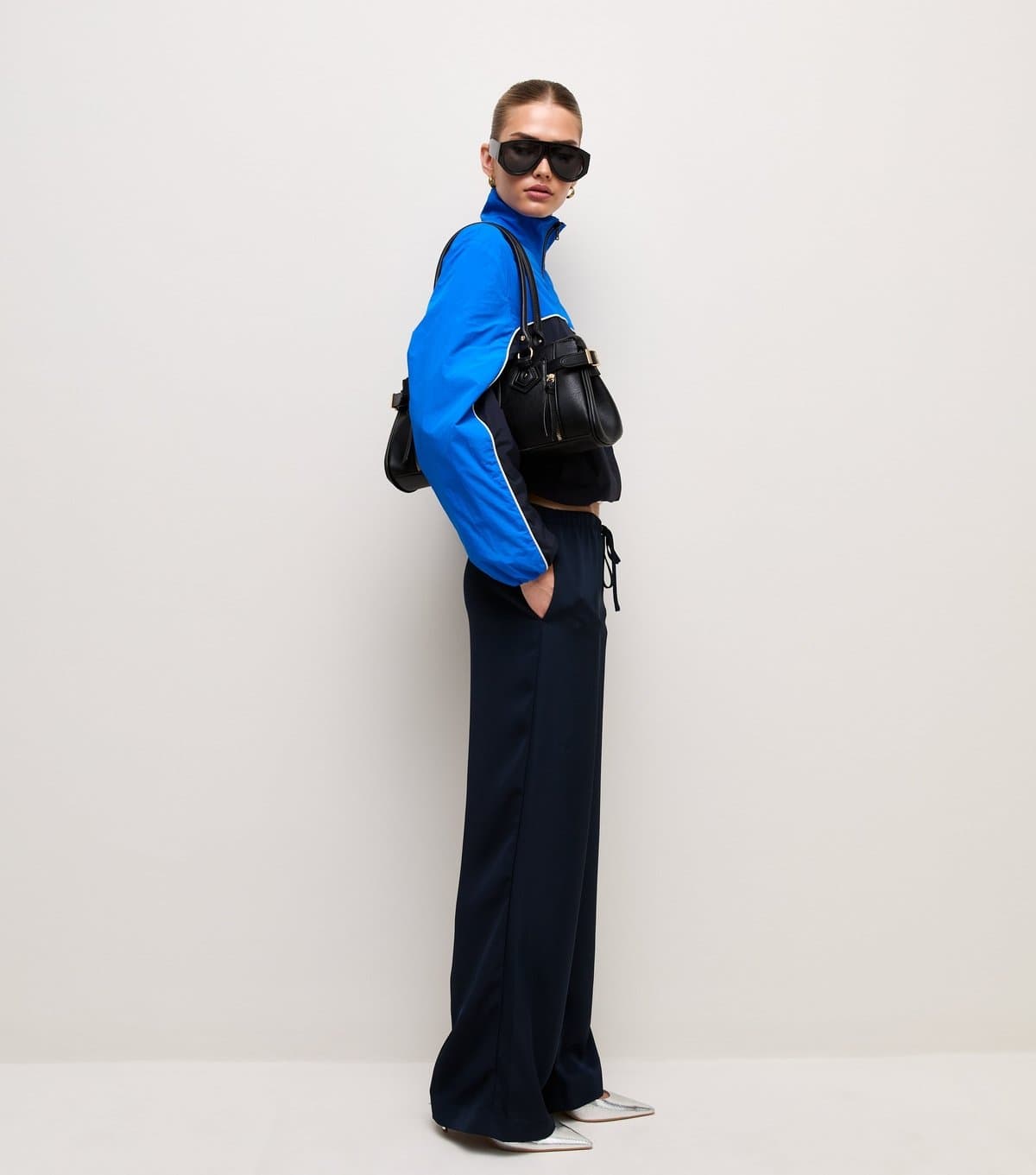 New Look Women's Navy Satin Wide Leg Trousers New Look