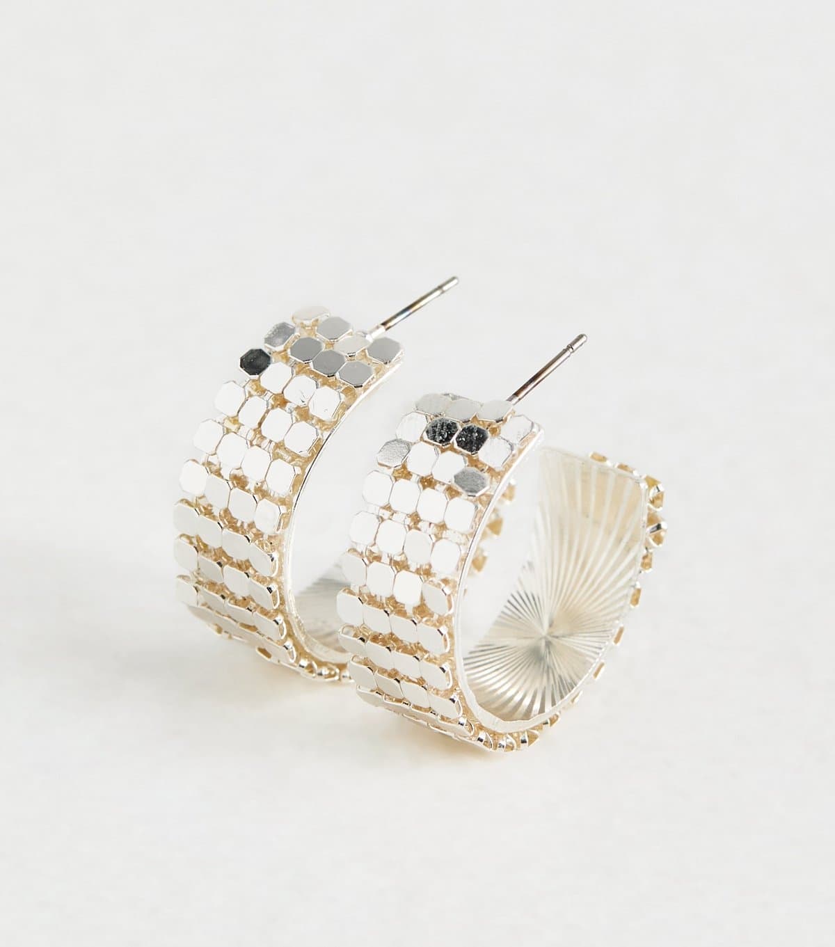 New Look Silver Tone Metal Mesh Chunky Hoop Earrings New Look