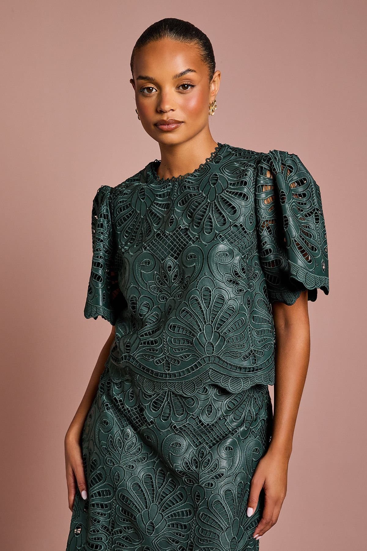 Coast Coast Women's Petite PU Short Sleeve Top in Emerald