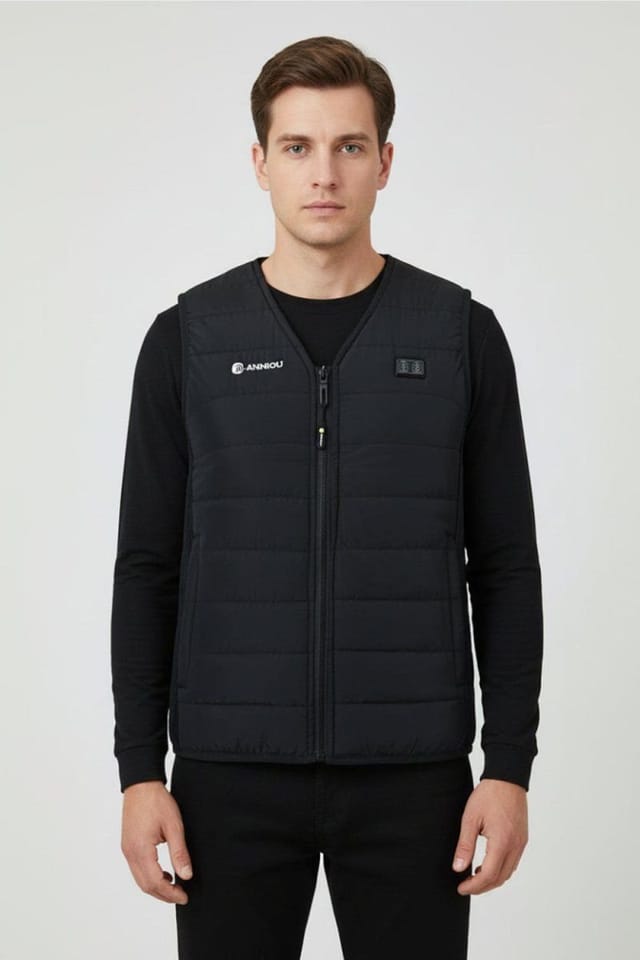 Anniou Anniou Men's Men's V-Neck Heated Gilet in Black - 2