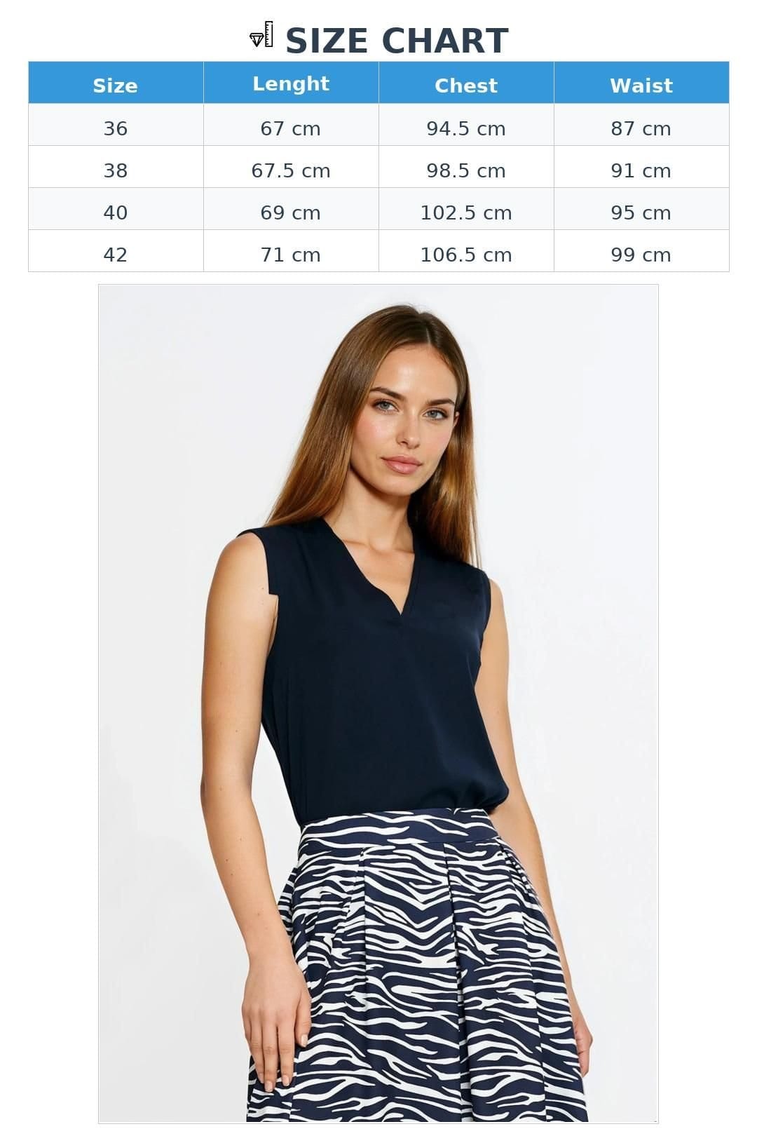 Love Lace Love Lace Women's V Neck Sleeveless Viscose Blouse with Pleats in Blue - 4
