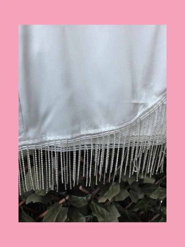 Boohoo Boohoo petite white satin diamante tassle skirt small 8-10 brand new with tags on