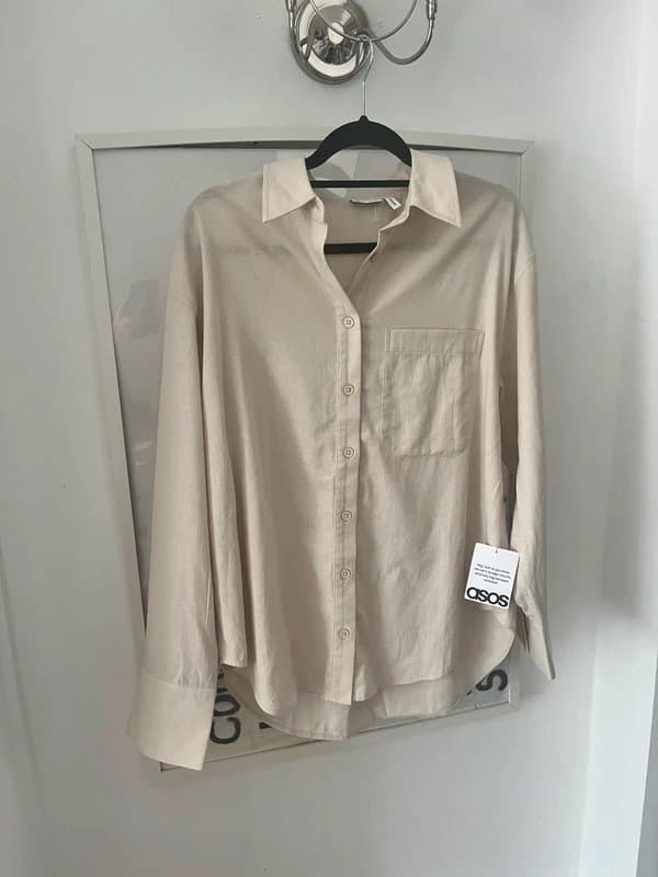 ASOS Design ASOS Over sized shirt with linen in natural - size 10