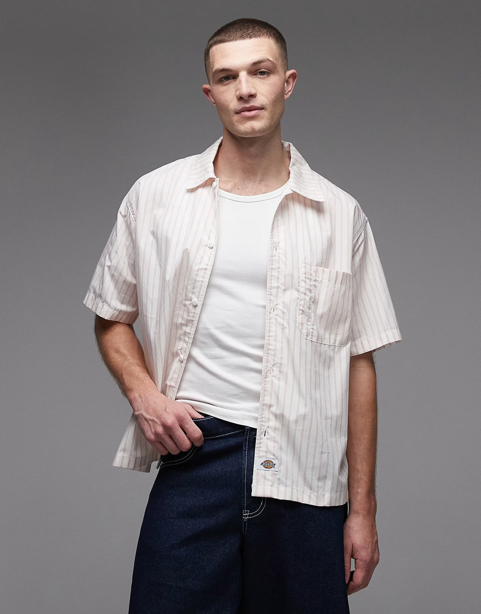 ASOS Dickies Venedocia short sleeve striped shirt in white