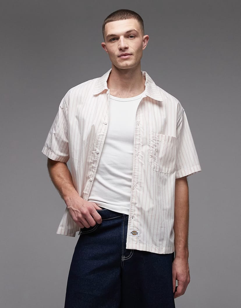 ASOS Dickies Venedocia short sleeve striped shirt in white - 1