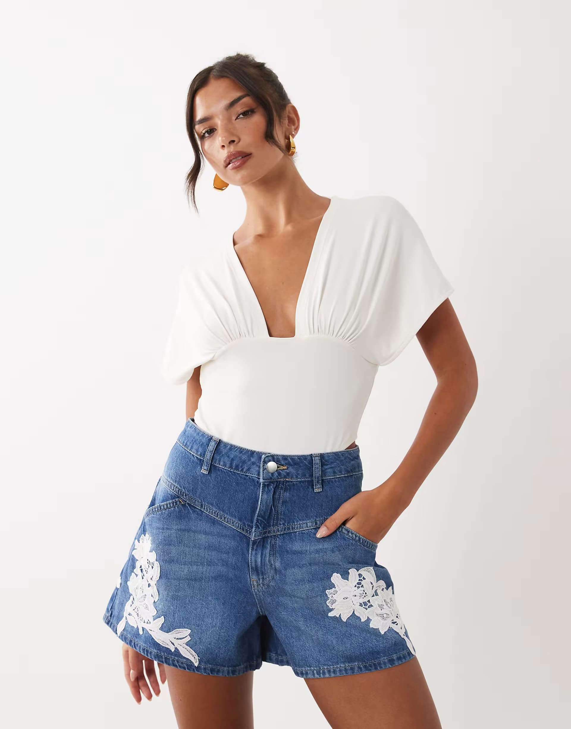 ASOS ASOS LUXE applique lace shorts in blue