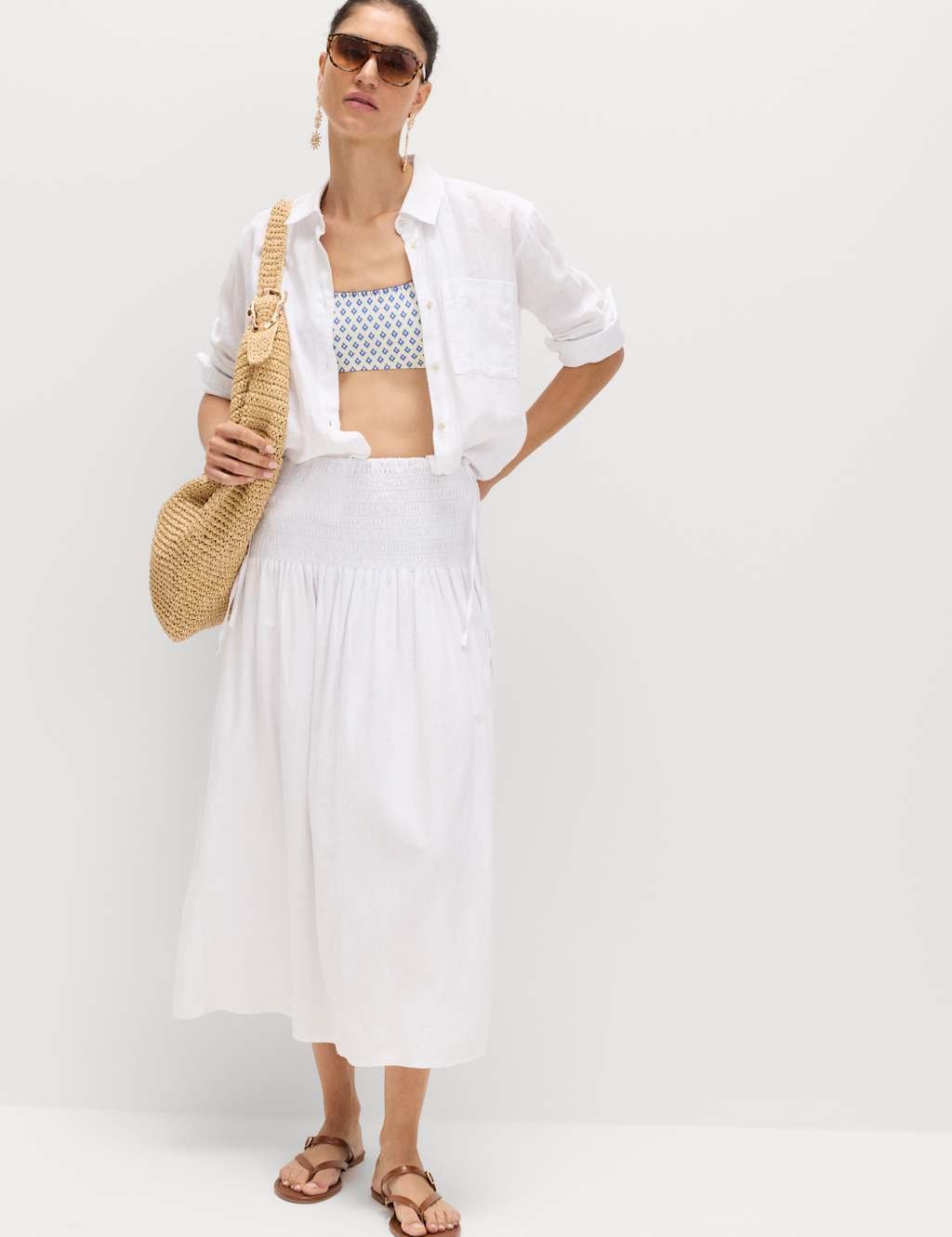 Marks & Spencer M&S Printed Scoop Neck Whipstitch Bikini Top Blue Mix - 3