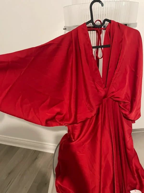 ASOS Design Curve batwing satin mini dress with bias cut skirt and tie back
