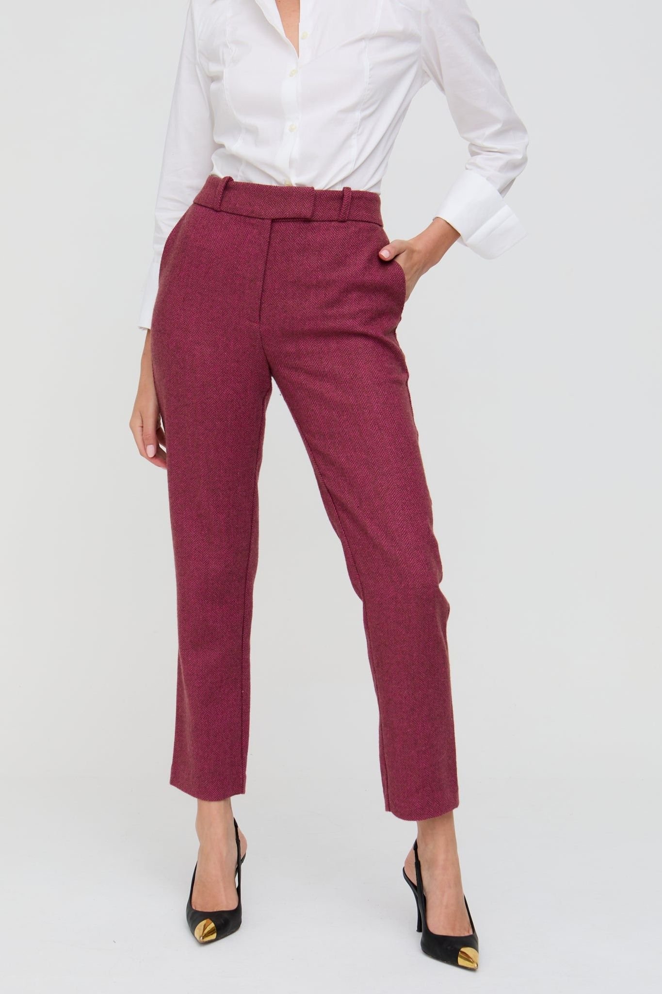 Lily and Lionel Lily and Lionel Women's Pandora Tapered Herringbone Print Trouser In Pink in Raspberry - 2