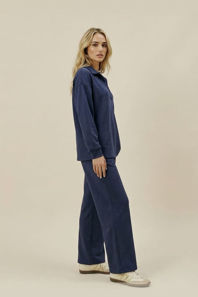 The Night Store The Night Store Women's Navy Collar Lounge Trouser Set - 2