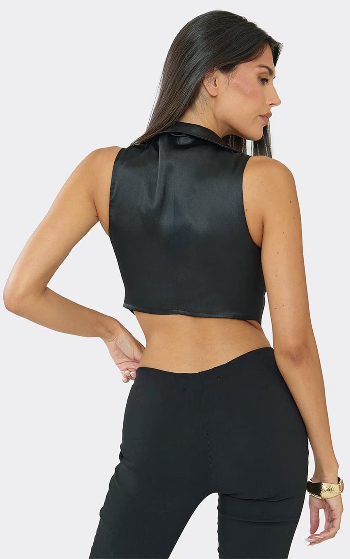 EGO Collared Plunge V Neck Zip Up Top In Black, Women's Size UK 6