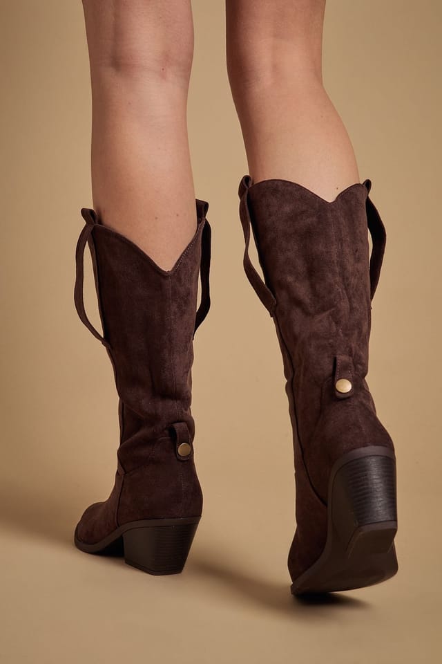 Oasis Oasis Women's Wanda Faux Suede Slouch Western Calf Boots in Chocolate - 3