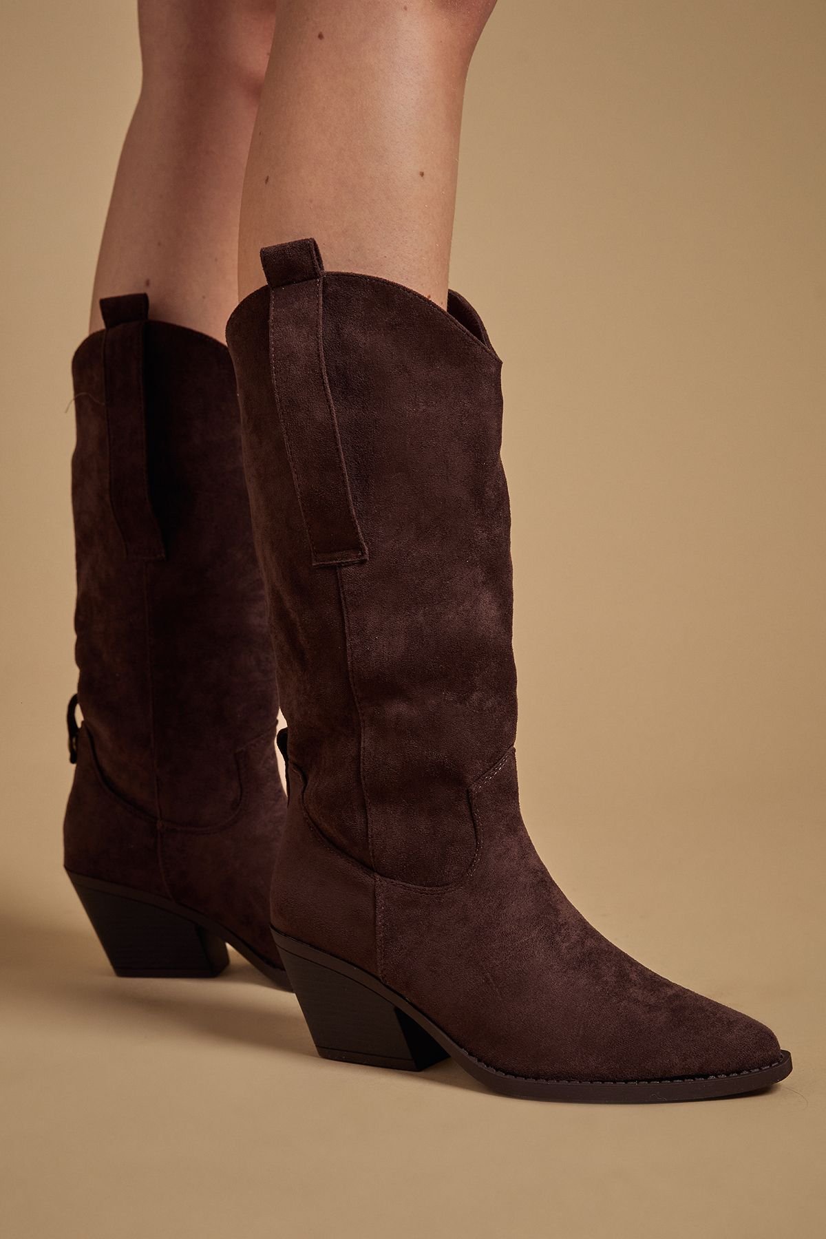 Oasis Oasis Women's Wanda Faux Suede Slouch Western Calf Boots in Chocolate - 4