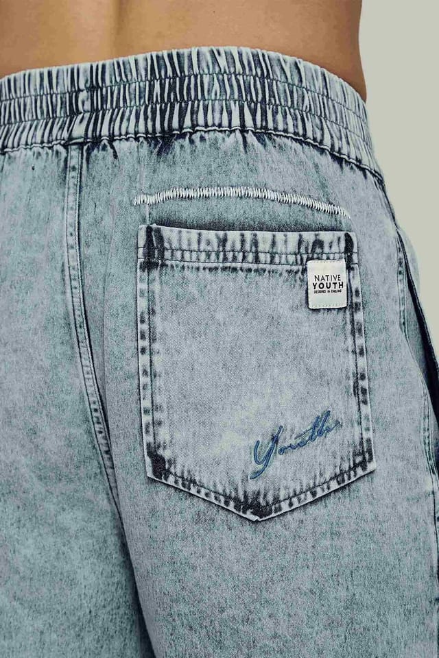 Native Youth Native Youth Men's Cotton Washed Elasticated Denim Shorts in Blue - 3