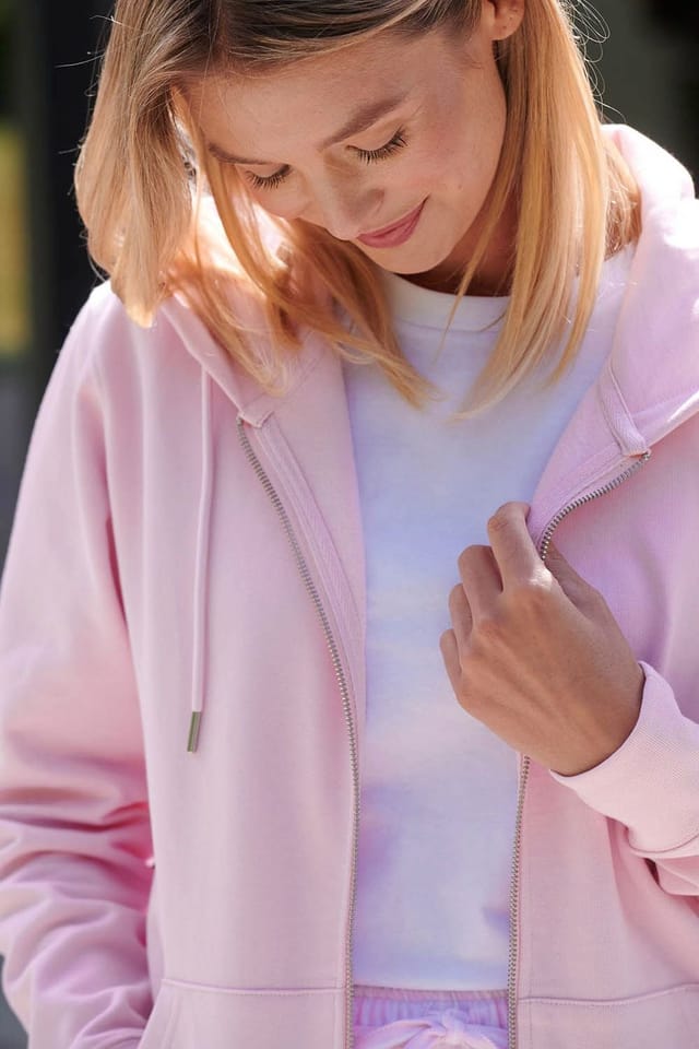 British Boxers British Boxers Women's "Pink Cloud" Cotton Zip-up Hoodie in Light Pink - 2