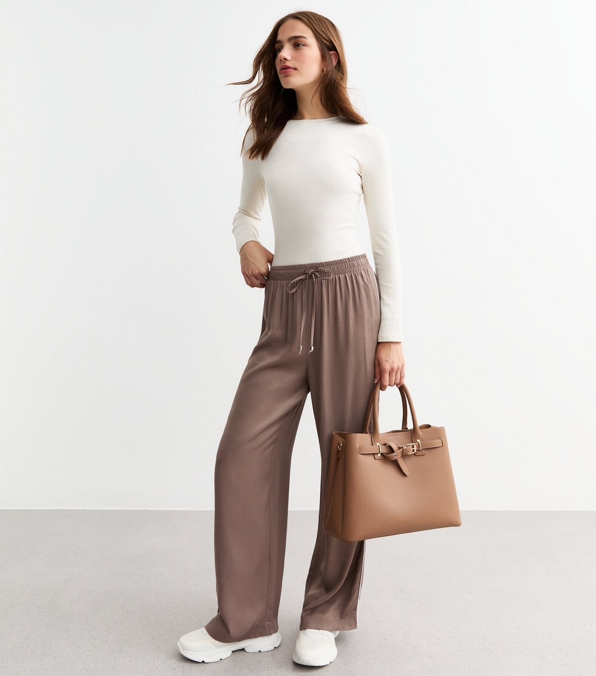 New Look Women's Off White Ribbed Cotton Blend Crew Neck Bodysuit New Look - 3