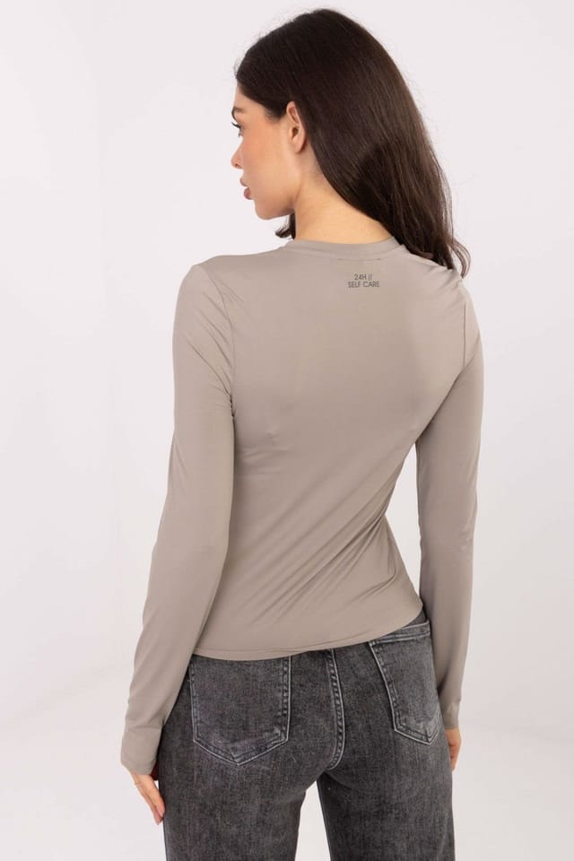 Love Lace Love Lace Women's Fitted Long Sleeve Blouse Round Neck in Beige - 3