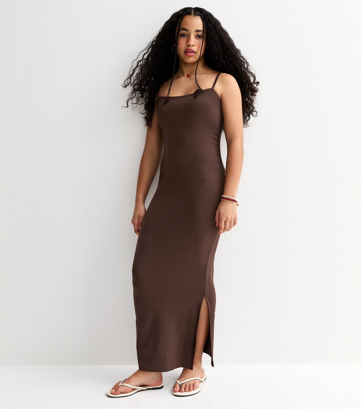 New Look Girls' Dark Brown Ruched Jersey Maxi Dress New Look