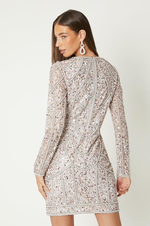 Coast Coast Women's Long Sleeve Sequin Mini Dress in Blush - 3