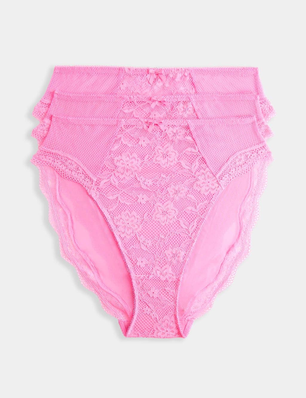 Marks & Spencer M&S 3pk Jasmine Lace High Waisted High Leg Knickers Pink Shimmer