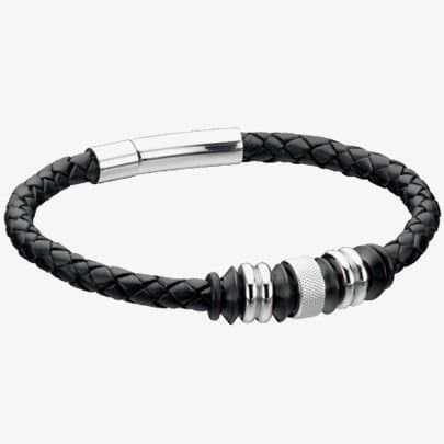 Fred Bennett Fred Bennett Men's SS Clasp Black Leather Bracelet FB-B3898