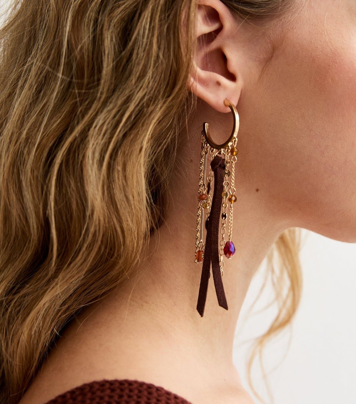 New Look New Look Gold Tone Boho Hoop Tassel Drop Earrings