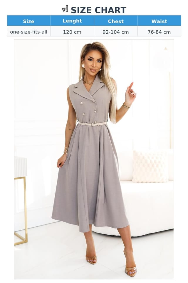 Love Lace Love Lace Women's Sleeveless Midi Trench Coat with Belt in Grey - 3