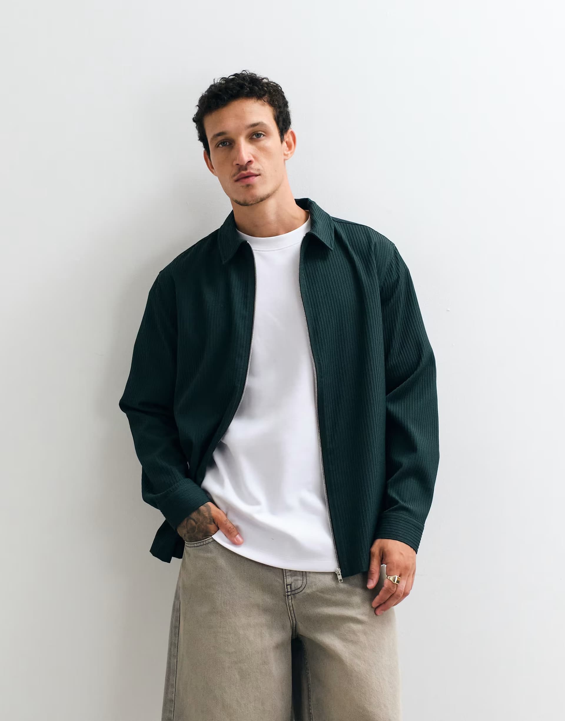 ASOS ASOS DESIGN zip overshirt in dark green