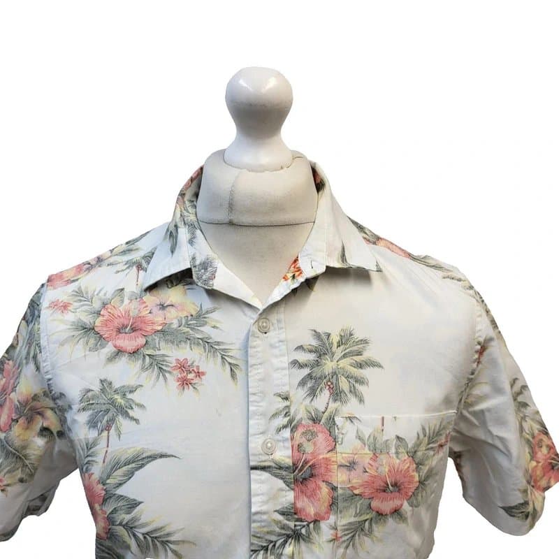ASOS Asos Hawaiian Shirt White Green Hibiscus Beach Uk Men's Size S