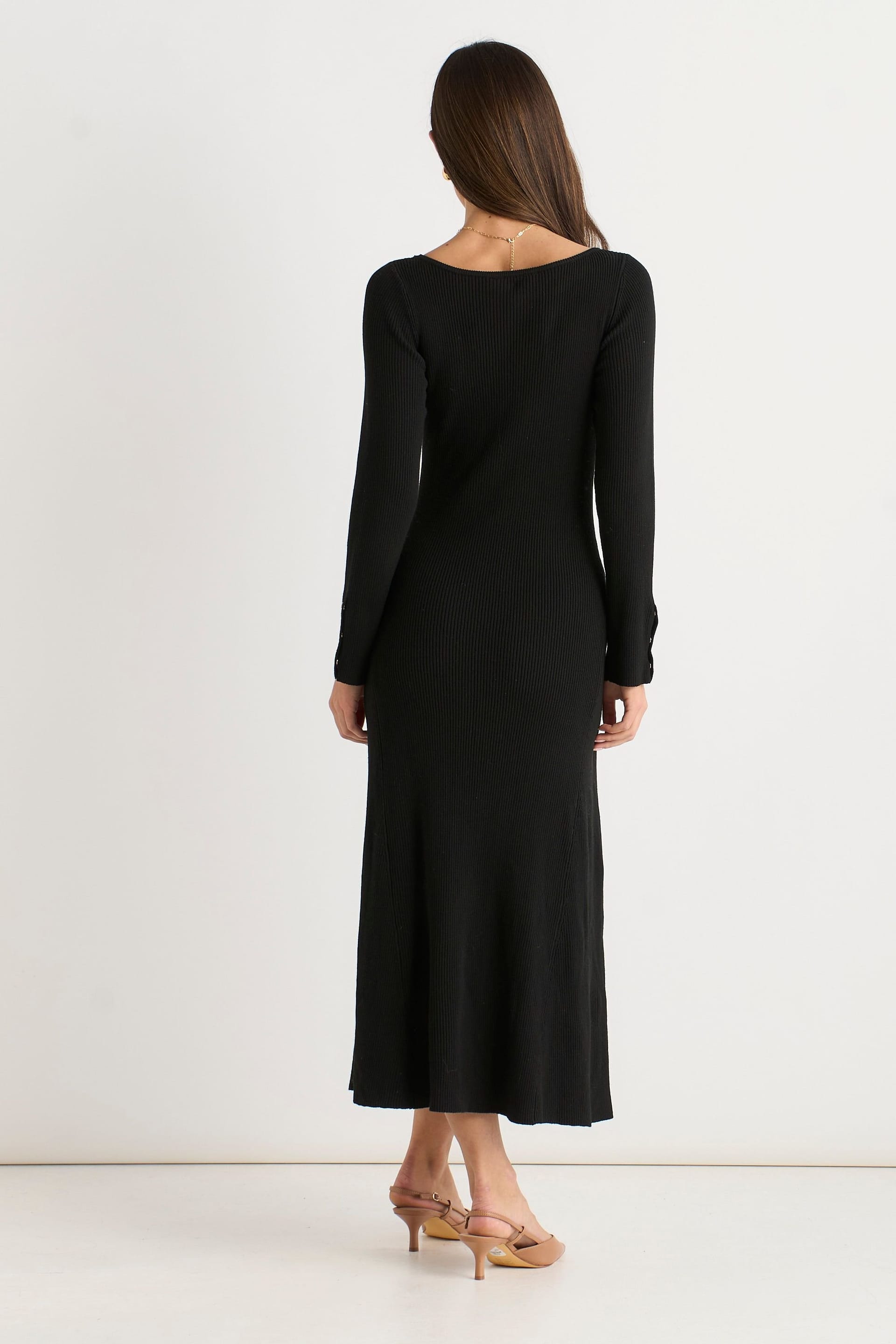 Gini London Gini London Women's Black Slash Neck Knitted Fit & Flare Dress - 4