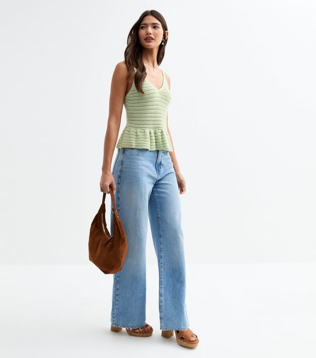 New Look Women's Green Open Knit V-Neck Peplum Vest New Look - 3