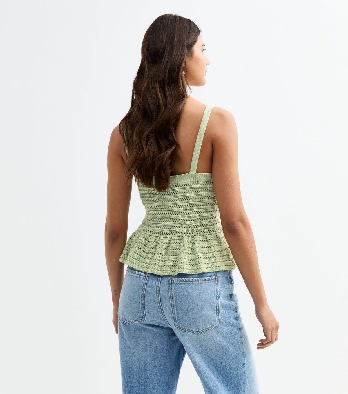 New Look Women's Green Open Knit V-Neck Peplum Vest New Look - 4