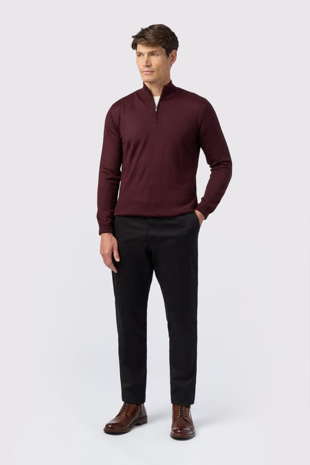 Melka Melka Men's Zip Neck Jumper in Burgundy - 2